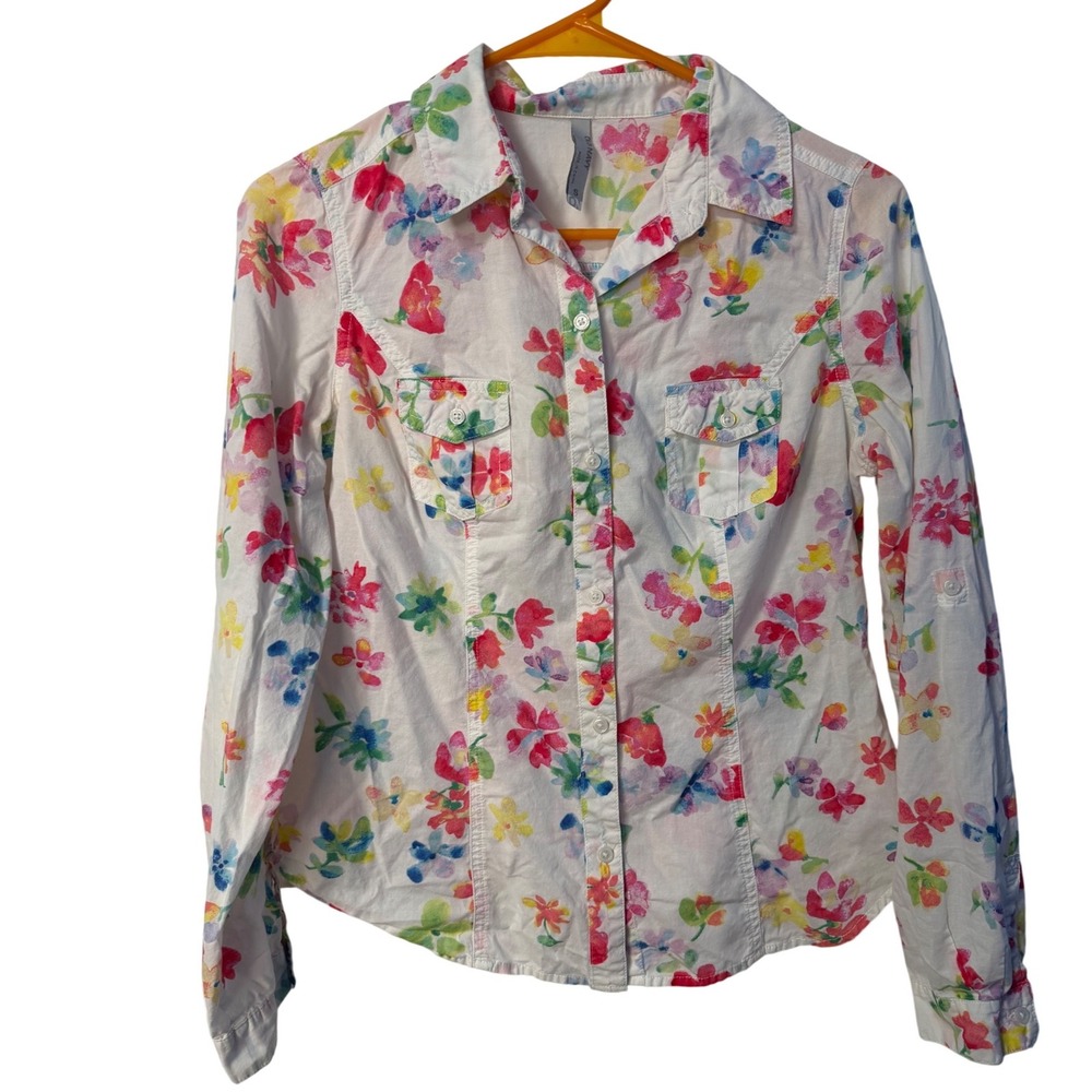 Old Navy Floral Button Down Womens Small White Multicolor